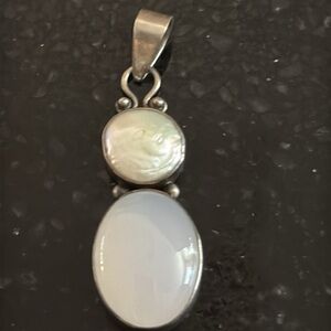 Elegant Sterling Silver Biwa coin pearl and moonstone Pendant